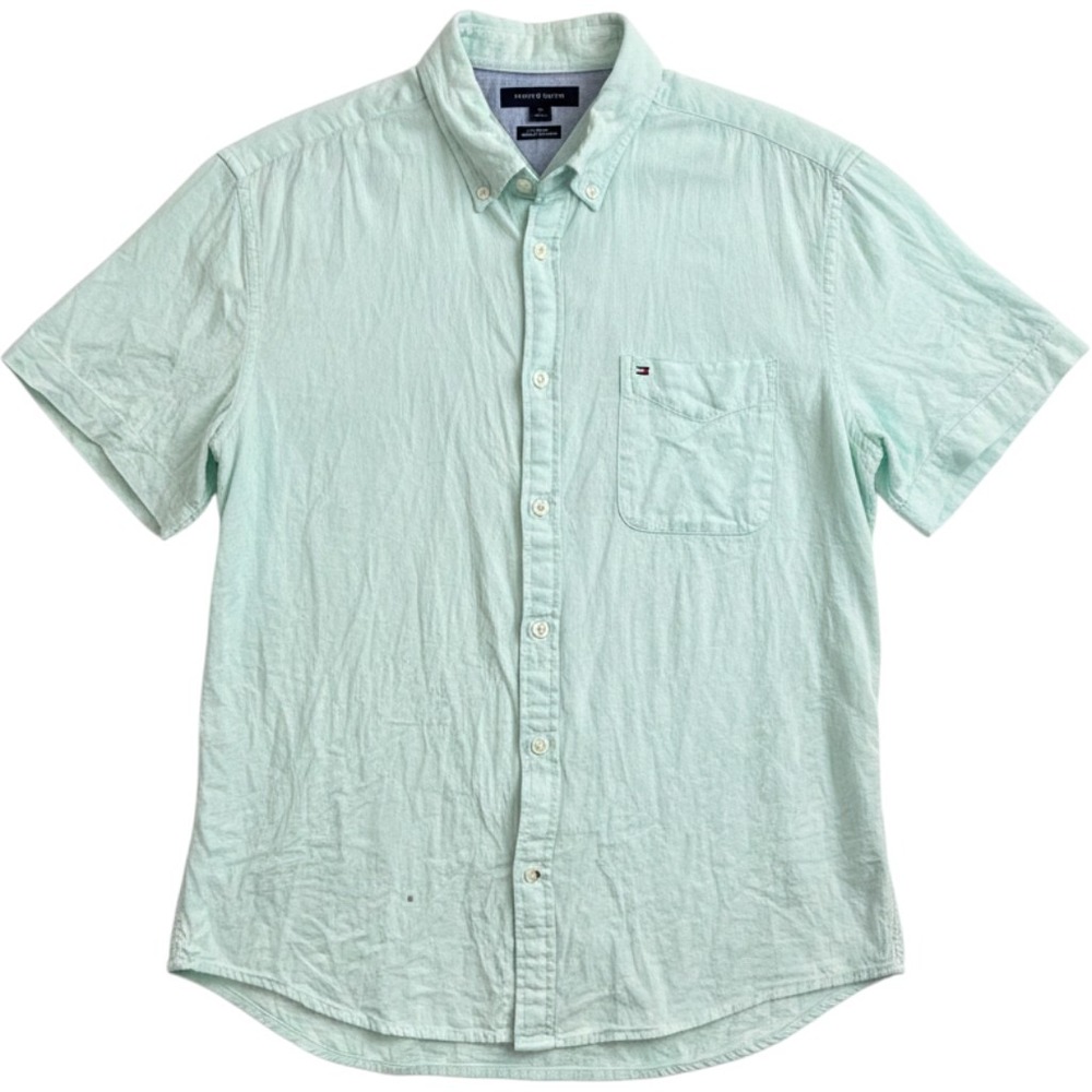 Tommy Hilfiger Linen Blend Shirt Mens XL Mint Green Good Custom Fit Button Down